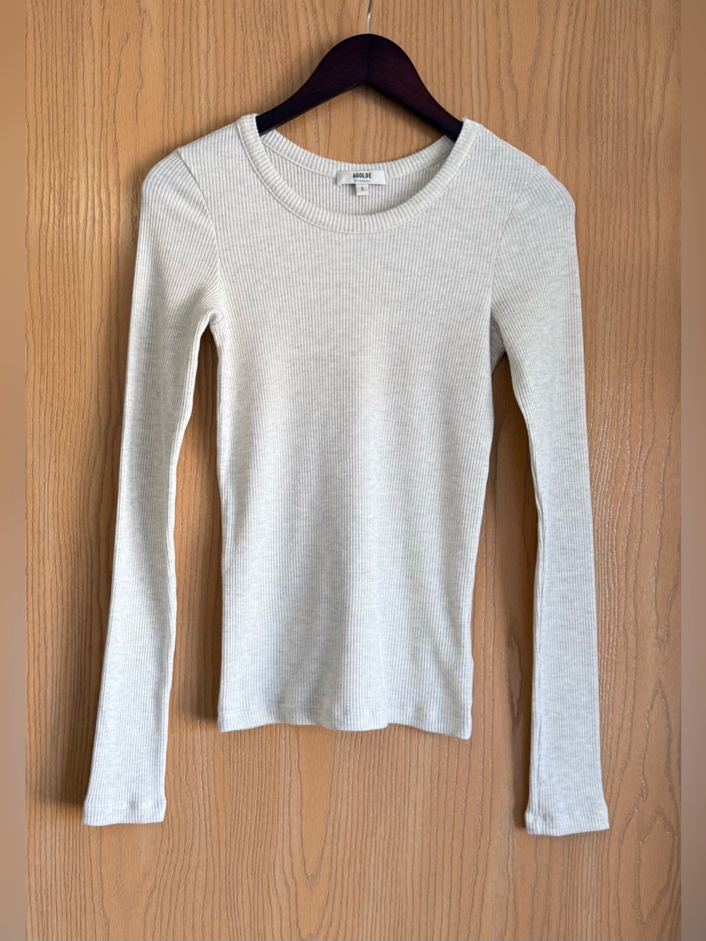 AGOLDE | SZ Small | Cream Maya Scoop Neck Tee Shirt Rib Knit Long Sleeve Stretch